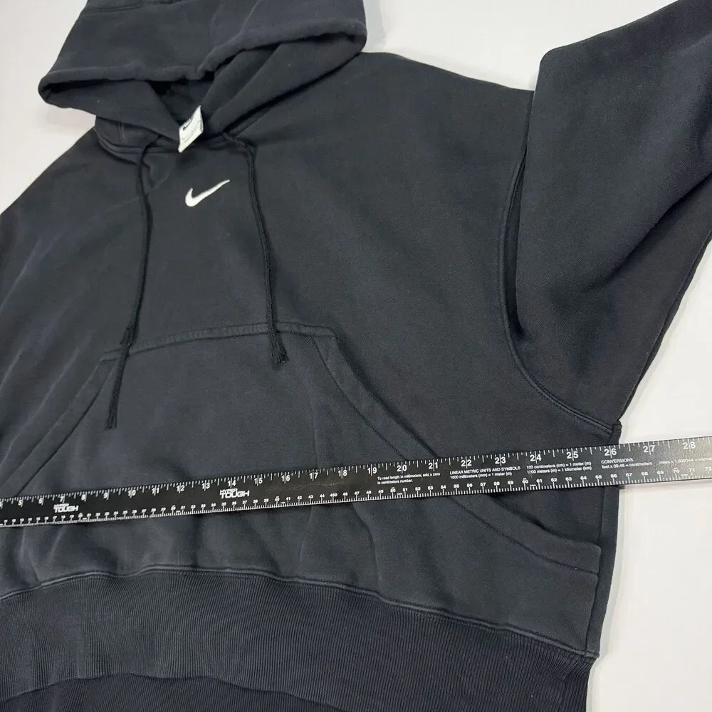 Nike Center Swoosh Hoodie Black Oversized Pullover Y2K Grunge‎ Streetwear Size S - Picture 5 of 6